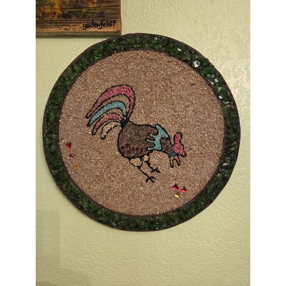 Vintage Upcycled Broken Glass & Pebble Art Picture Handmade Chicken Hen Kitsch - Picture 2 of 16